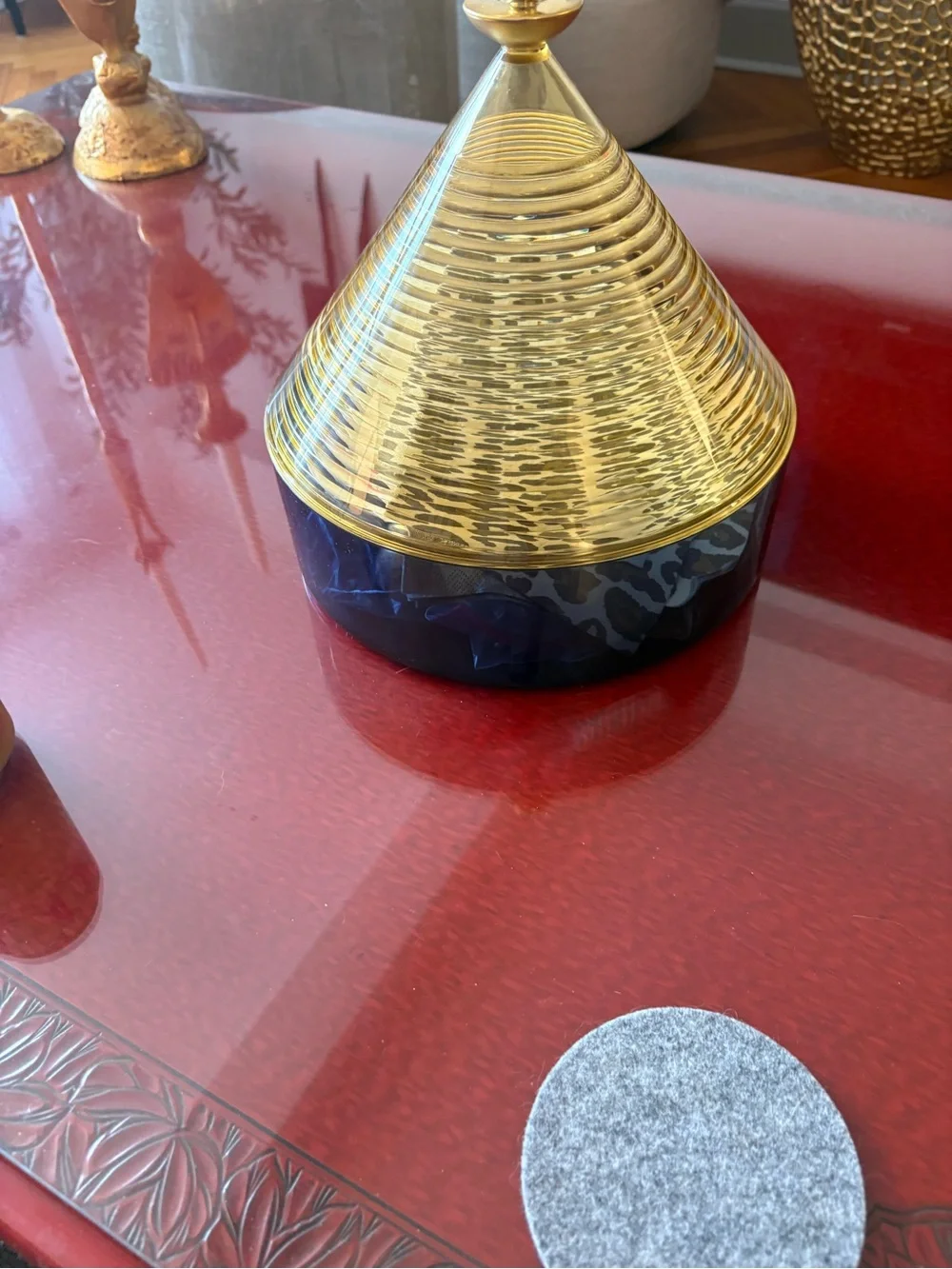 Kartell Gold and Navy Conical Lidded Accent Jar
